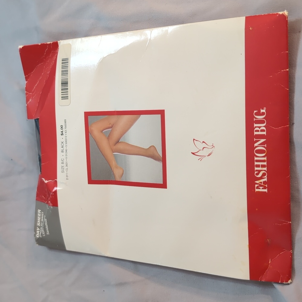 Vintage Fashion Bug Black Control Top Day Sheer Sandalfoot Pantyhose Size B/C
